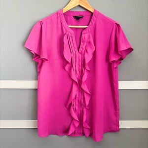 Banana Republic Magenta Ruffle Front Short Sleeve Blouse